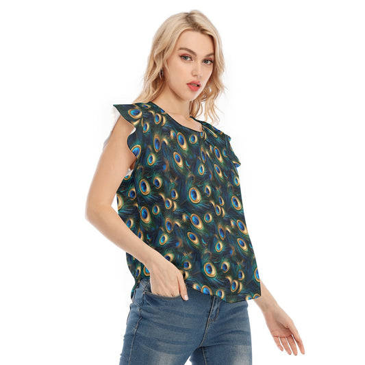 Animal Print - Peacock - Women’s Flutter Sleeve Top