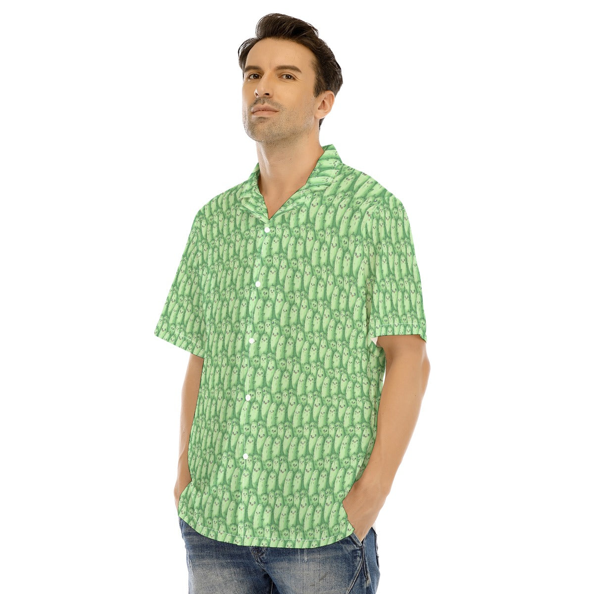 Kawaii Pickle Party - Men's Hawaiian Button Up Shirt