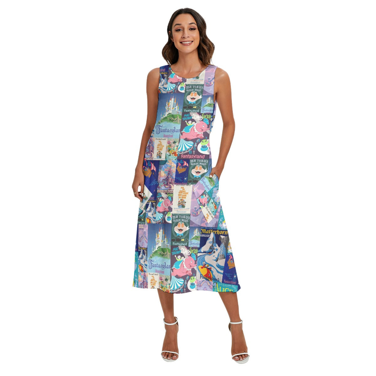 Vintage Fantasy Ride Posters - Women’s Diagonal Pocket Midi Dress