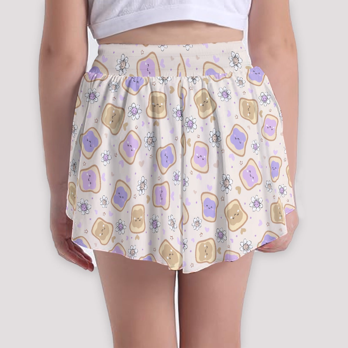 Kawaii Peanut Butter and Jelly Sandwiches - Girls’ Flowy Pocket Shorts