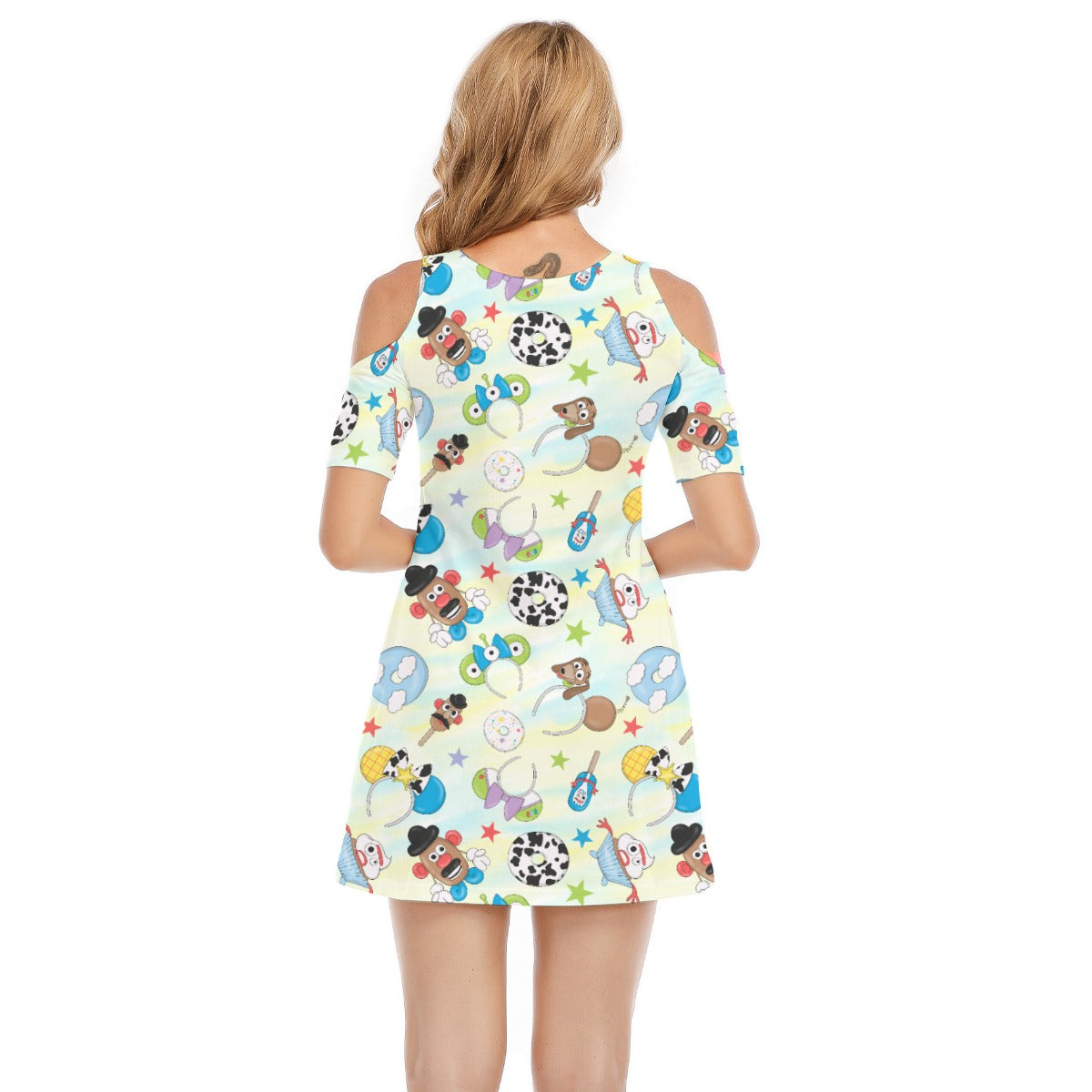 Playful Toy Style Icons - Women's Cold Shoulder Cotton Dress