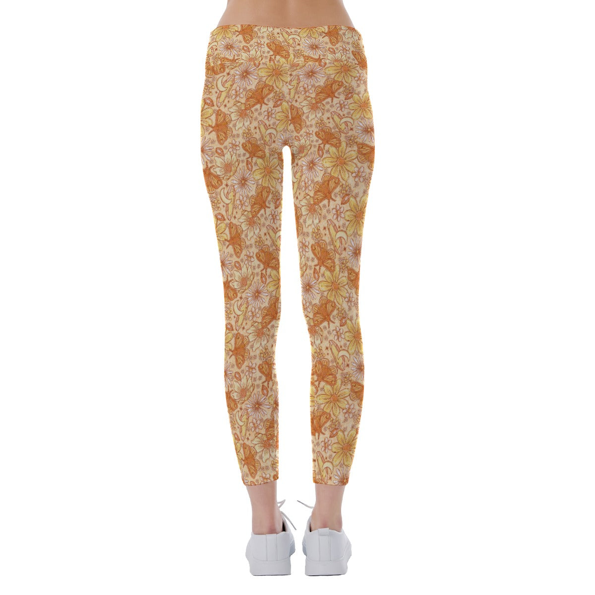 Orange Crystal Moths - Women's Yoga Leggings