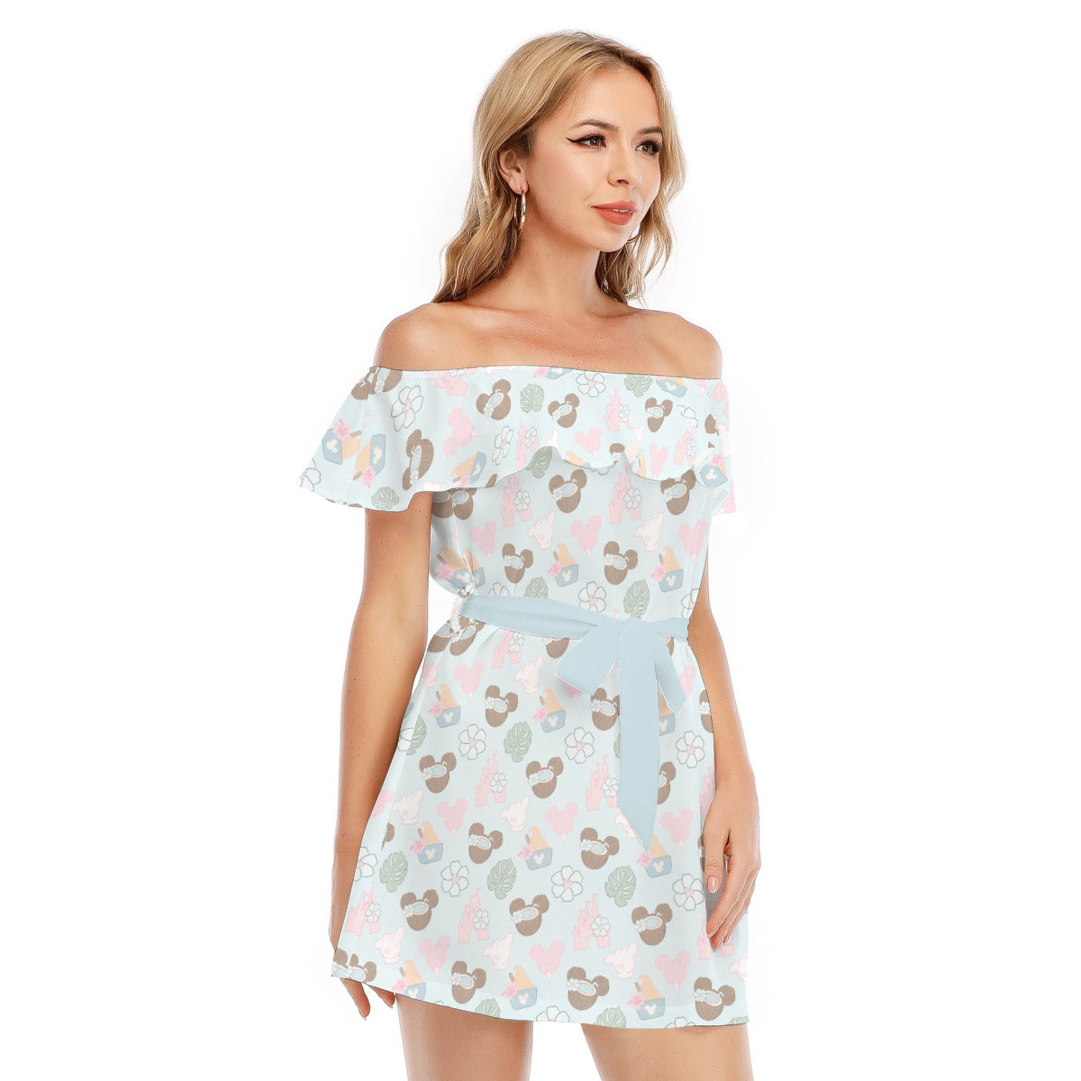 Pastel Island Treats - Women's Off-shoulder Ruffle Dress