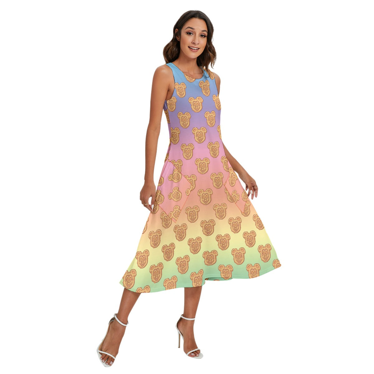 Mickey Waffles Rainbow - Women’s Diagonal Pocket Midi Dress