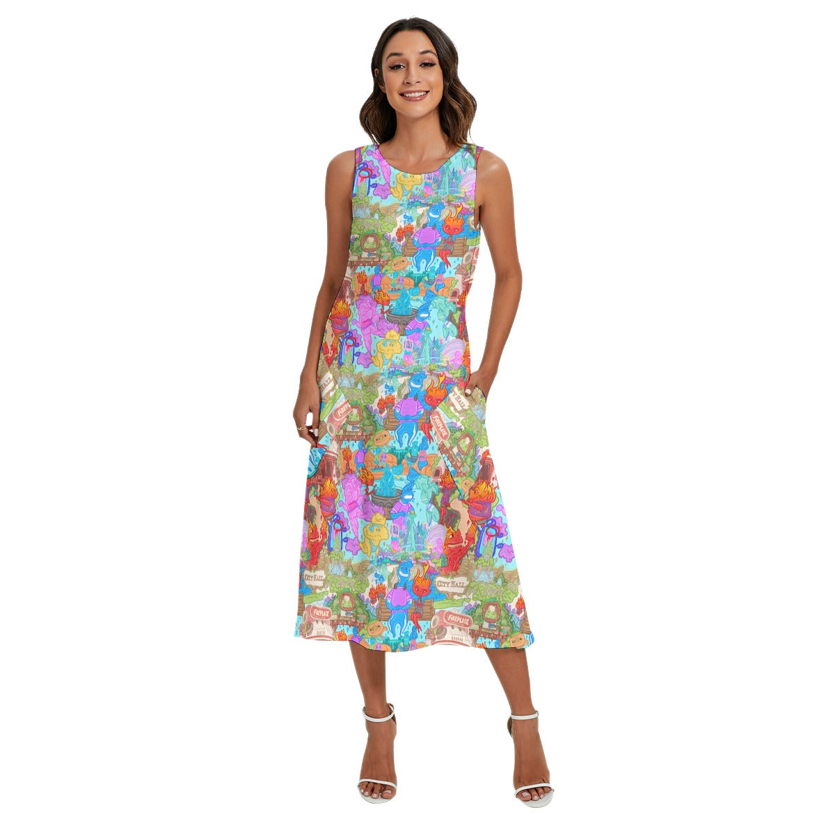 Element City Scene Collage - Women’s Diagonal Pocket Midi Dress