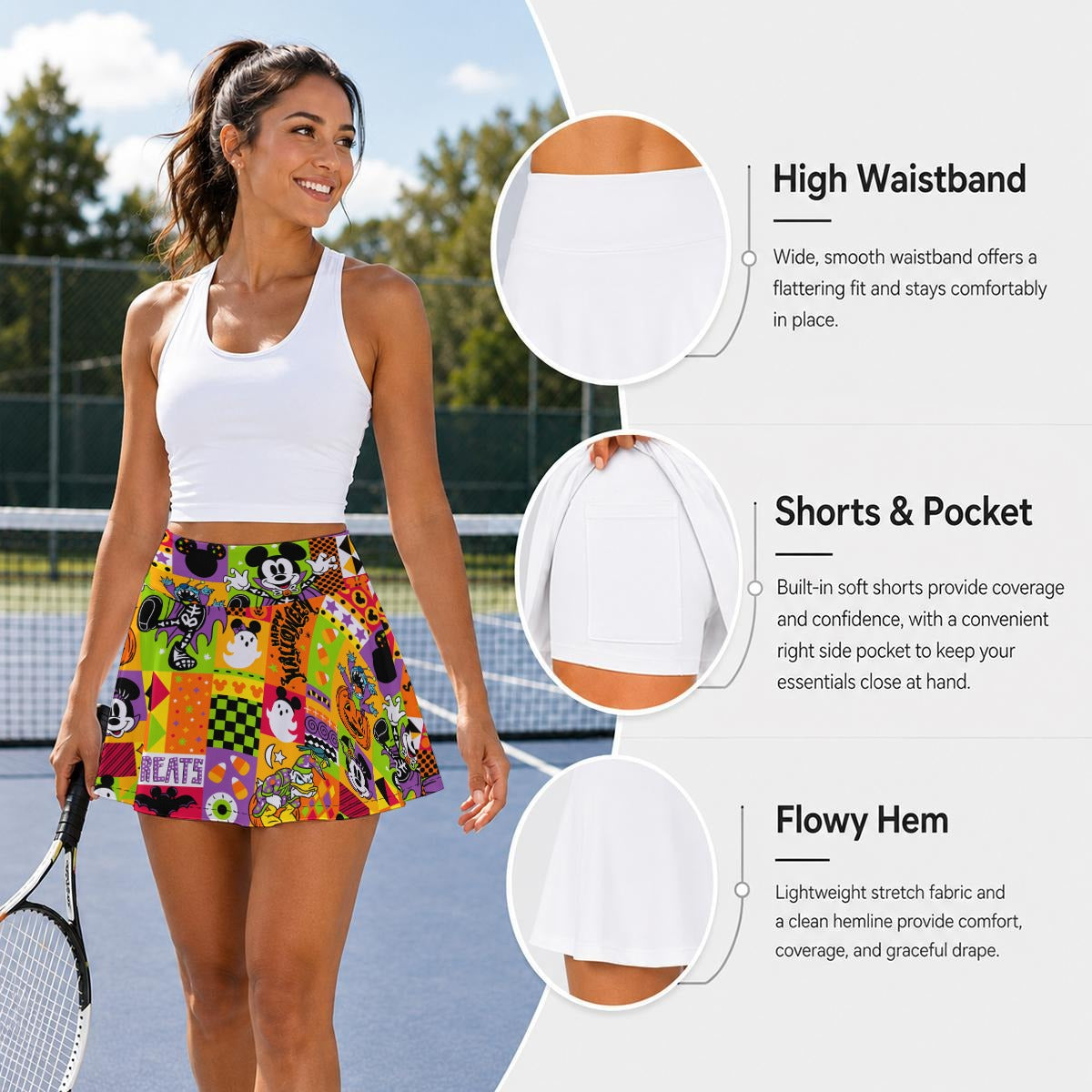 Spooky Patchwork Treats - Women’s Athletic Skater Skort with Pockets