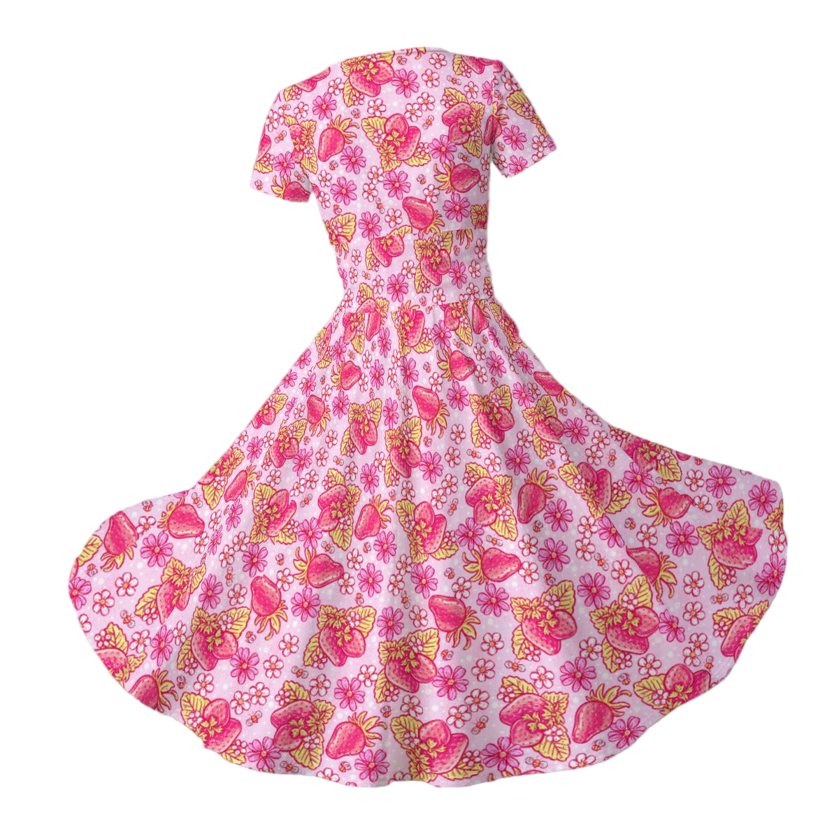 Summer Fruits - Strawberry - Women's V-Neck Ruched Midi Dress