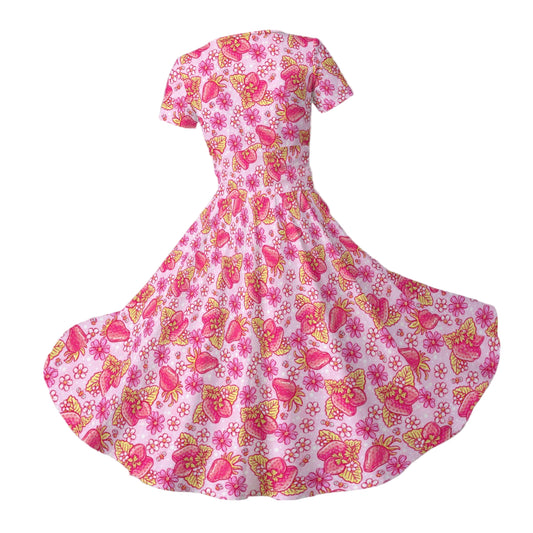 Summer Fruits - Strawberry - Women's V-Neck Ruched Midi Dress