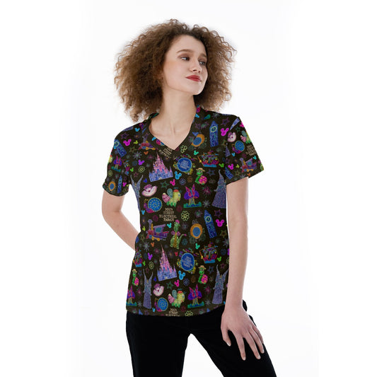Main Street Neon Parade - Women's Short Sleeve V-Neck T-Shirt