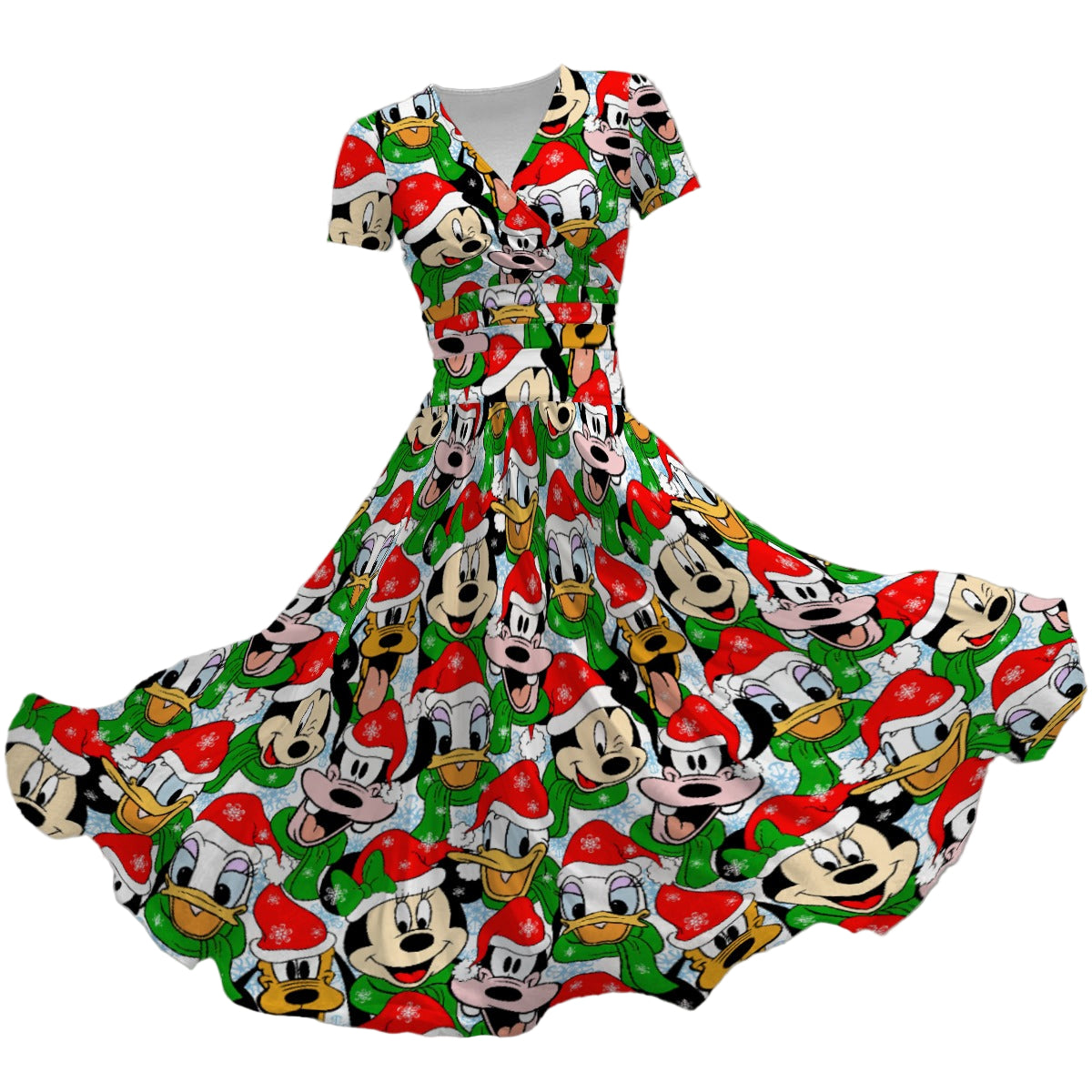 Mouse Friends in Santa Hats - Women's V-Neck Ruched Midi Dress