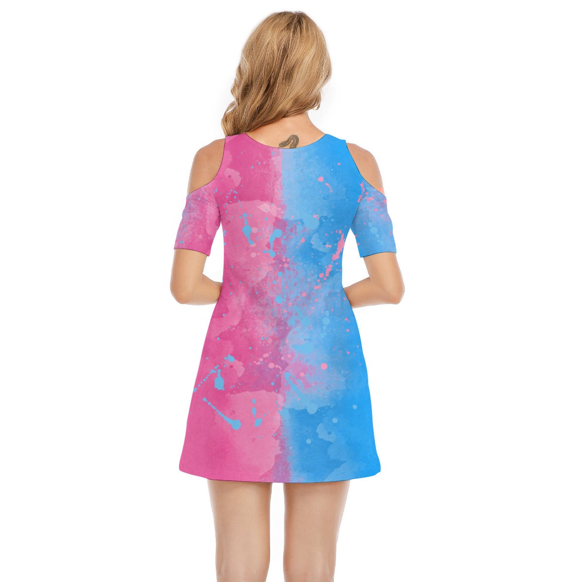 Pink or Blue Fairytale Dress - Women's Cold Shoulder Cotton Dress