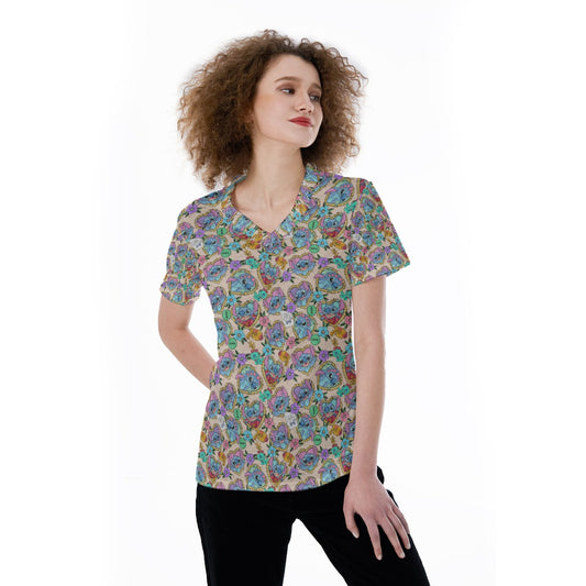 Tattoo Hearts Island Mischief - Women's Short Sleeve V-Neck T-Shirt