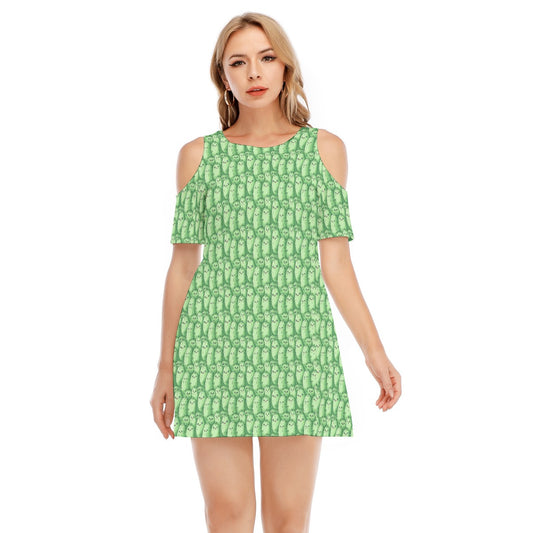 Kawaii Pickle Party - Women's Cold Shoulder Cotton Dress