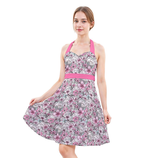 Fairytale Florals – Blossoms of Honor - Women's Halter Vintage Pocket Dress