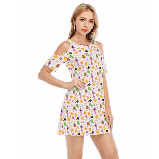 Long Hair Princess Icons - Women's Cold Shoulder Cotton Dress
