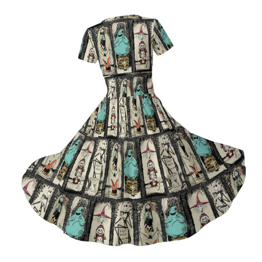 Stretching Haunted Nightmare  - Women's V-Neck Ruched Midi Dress