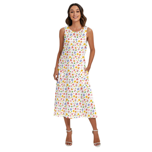 Floral Friends Springtimennie - Women’s Diagonal Pocket Midi Dress