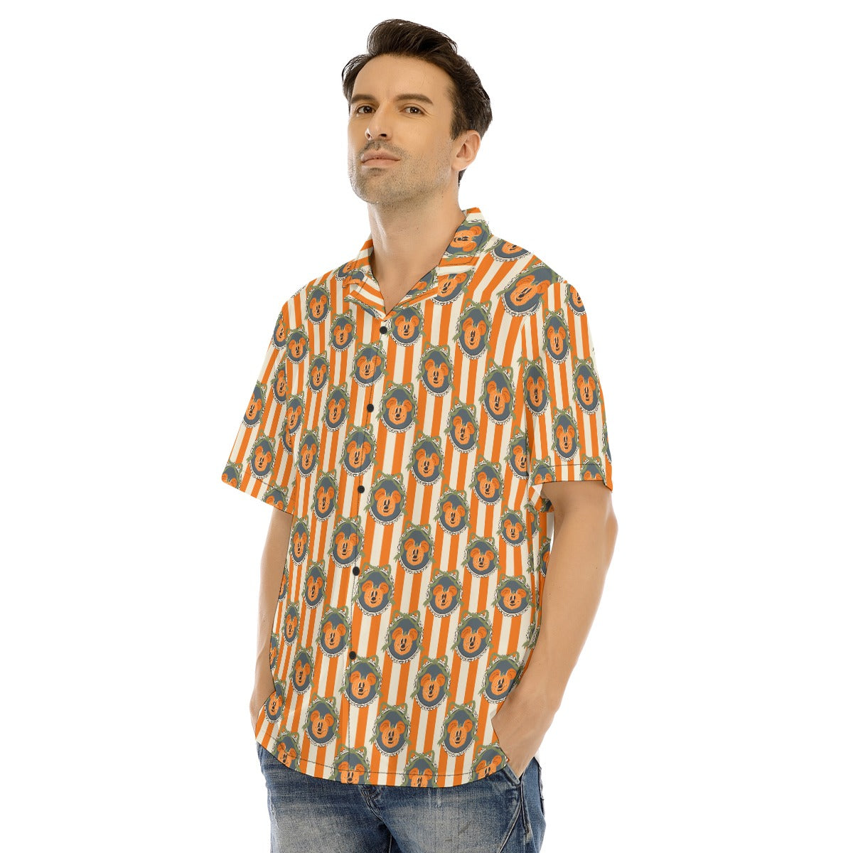 Pumpkin Cameo Stripes - Men's Hawaiian Button Up Shirt