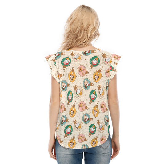 Golden Holiday Baubles - Women’s Flutter Sleeve Top