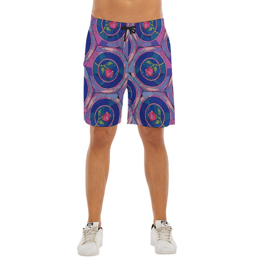 Stained Glass Rose Belle Princess Inspired - Men’s Pocket Beach Shorts