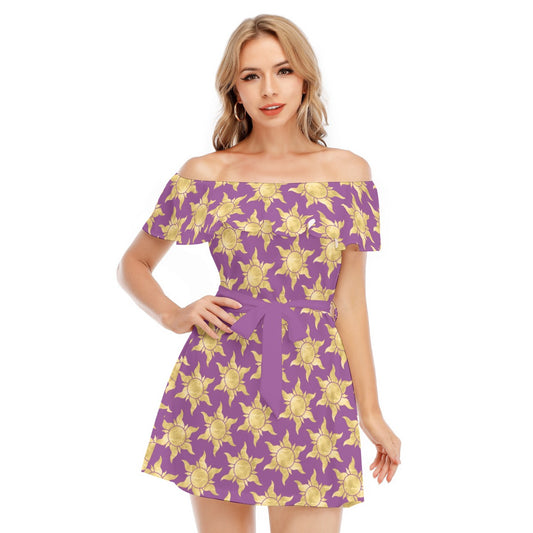 Golden Sun Symbols - Women's Off-shoulder Ruffle Dress
