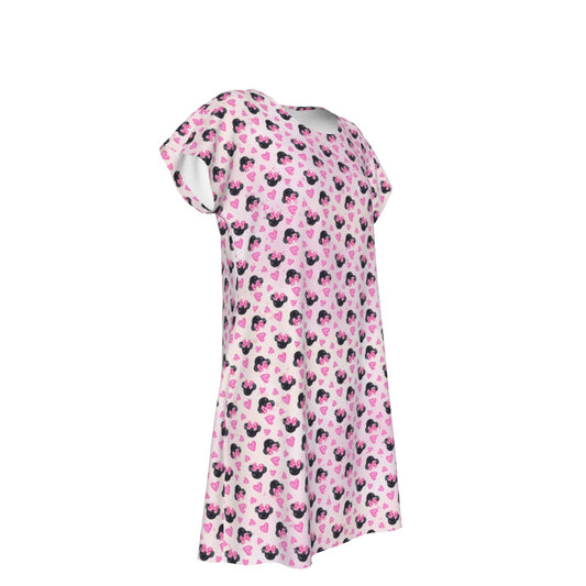 Watercolor Pink Bow Mouse Ears - Women's T-Shirt Dress