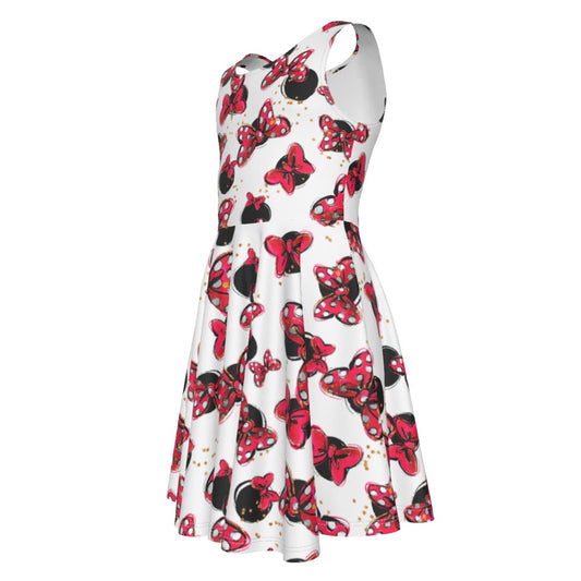 Polka Dot Bows & Mouse Ears- Kid's Sleeveless Skater Dress