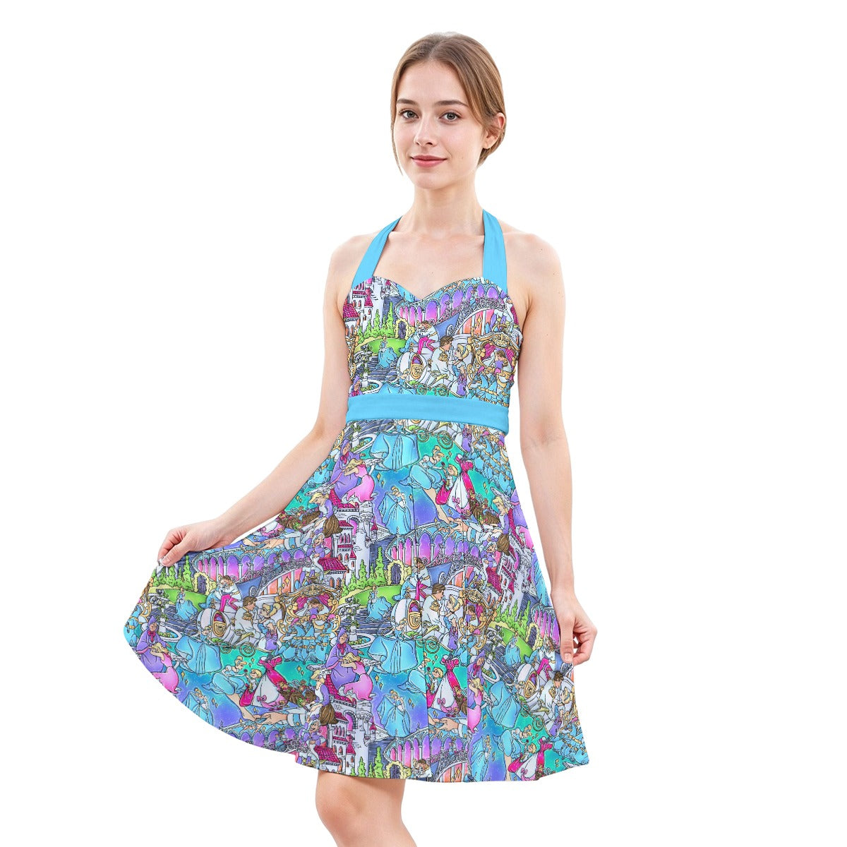 Glass Slipper Storybook Scenes - Women's Halter Vintage Pocket Dress
