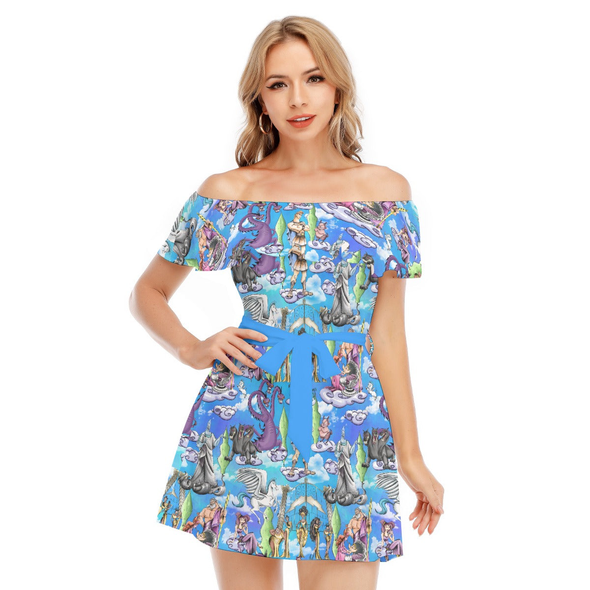 Mythic Hero Chaos Clouds - Women's Off-shoulder Ruffle Dress