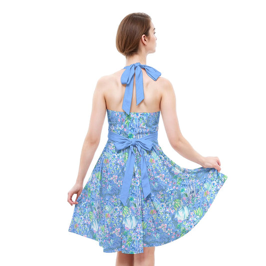 Bright Tropical Princess - Royal Beach Day - Women's Halter Vintage Pocket Dress