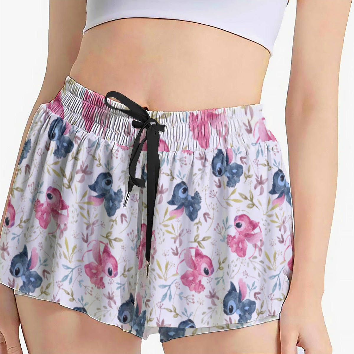 Blue Alien & Pink Friend Love - Women's Flowy Pocket Shorts