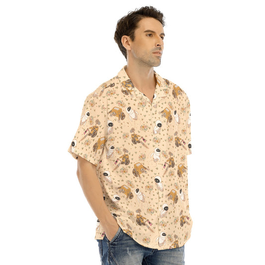 Botanical Robot Love Story - Men's Hawaiian Button Up Shirt