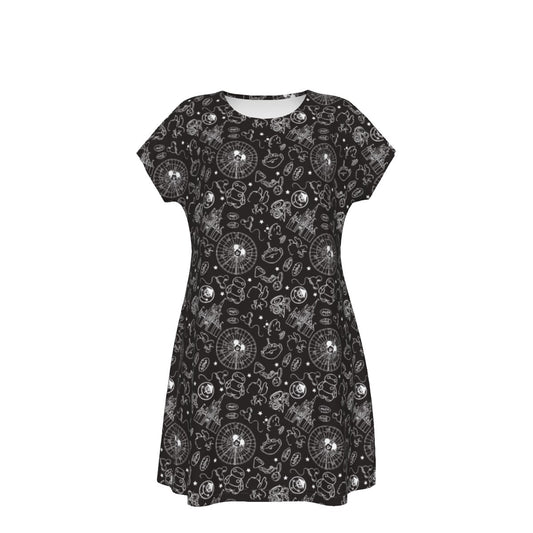 Monochrome Theme Park Icons - Women's T-Shirt Dress