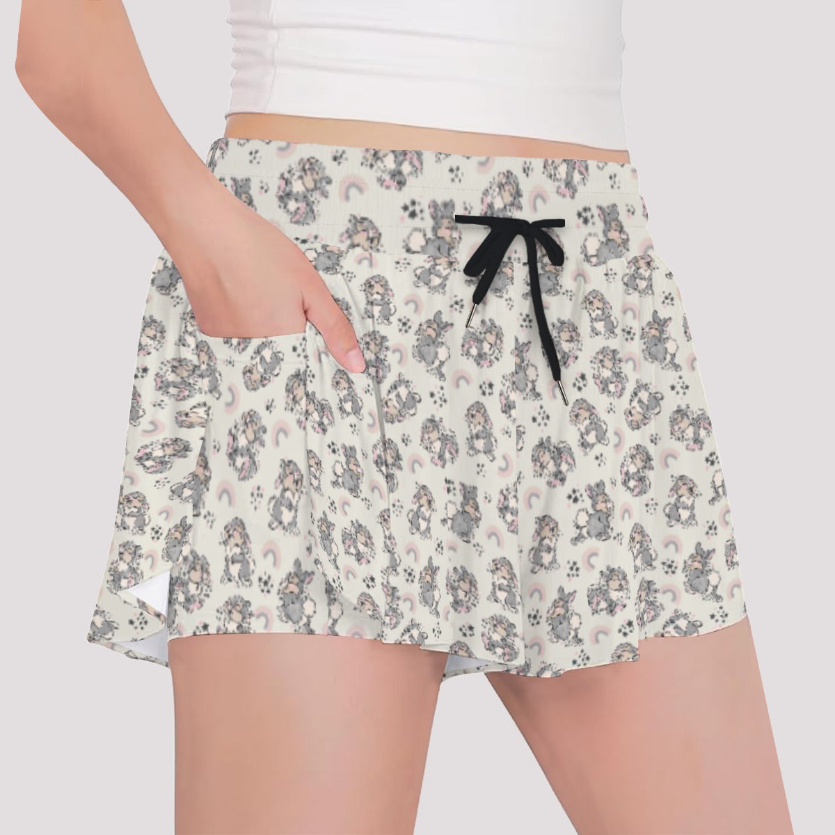 Bouncy Bunny Bliss - Girls’ Flowy Pocket Shorts