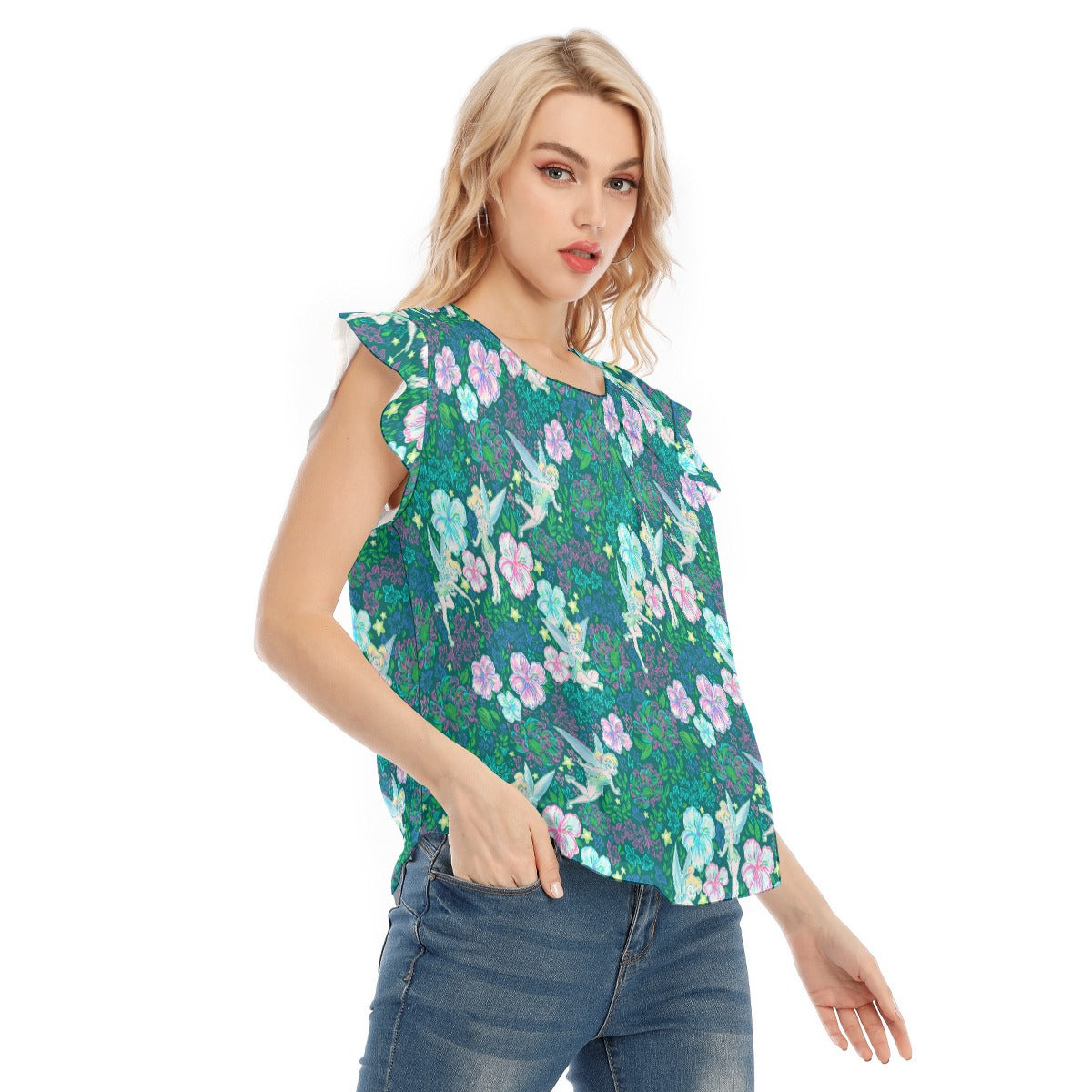 Pixie in Neon Blooms - Women’s Flutter Sleeve Top