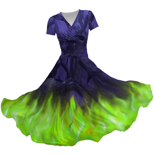 Enchanted Thorn Forest - Women's V-Neck Ruched Midi Dress