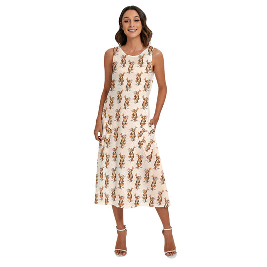 Sketched Bouncing Buddy - Women’s Diagonal Pocket Midi Dress