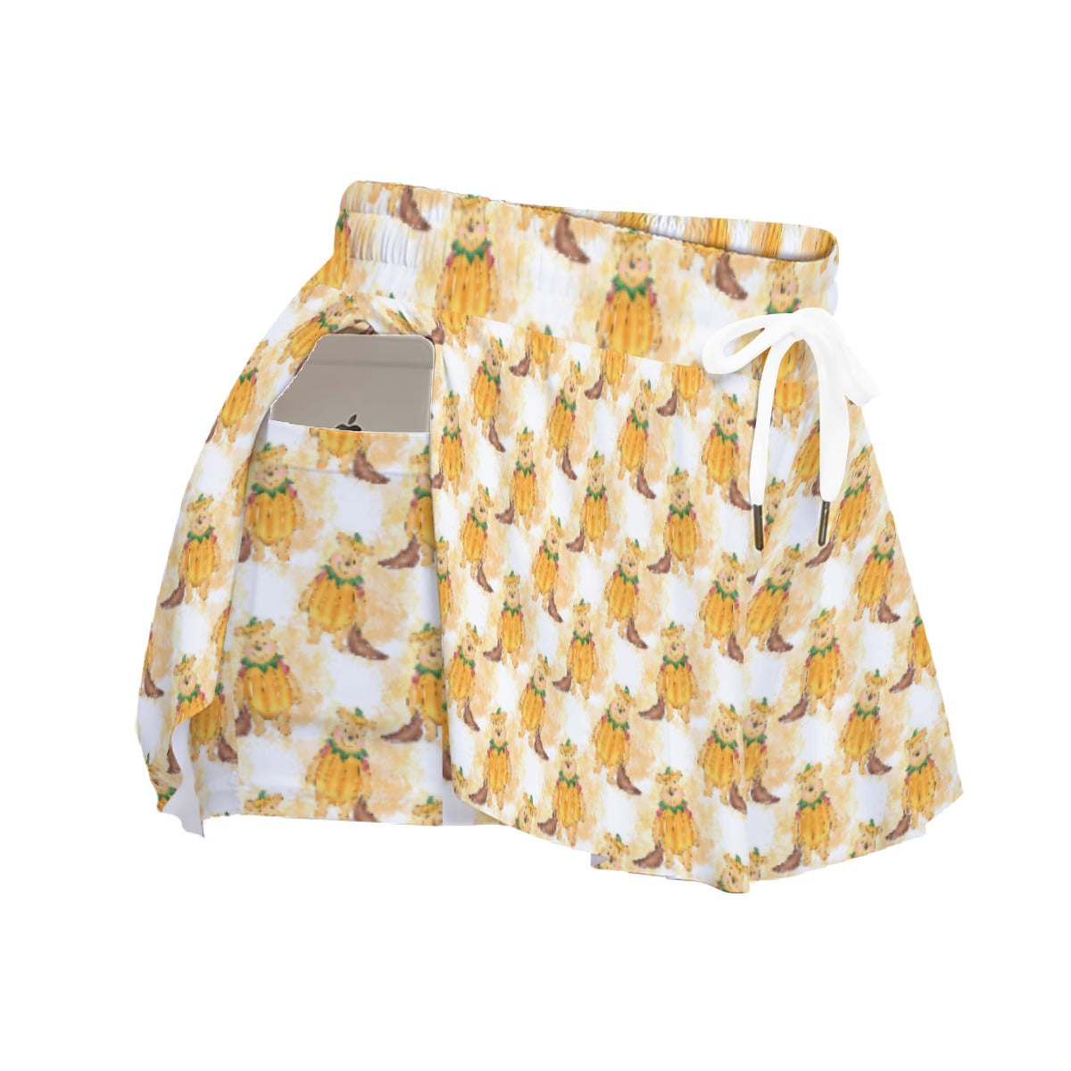 Pumpkin Bear Mischief - Women's Flowy Pocket Shorts