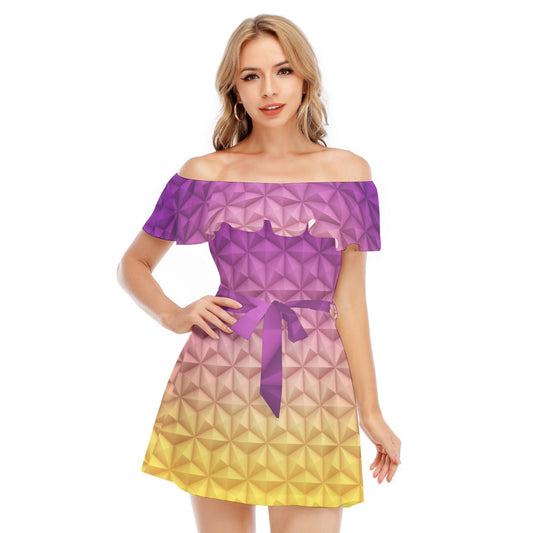 Geometric Spaceship Sphere - Women's Off-shoulder Ruffle Dress