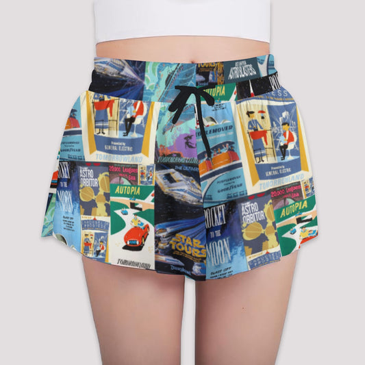 Vintage Tomorrow Ride Posters - Girls’ Flowy Pocket Shorts