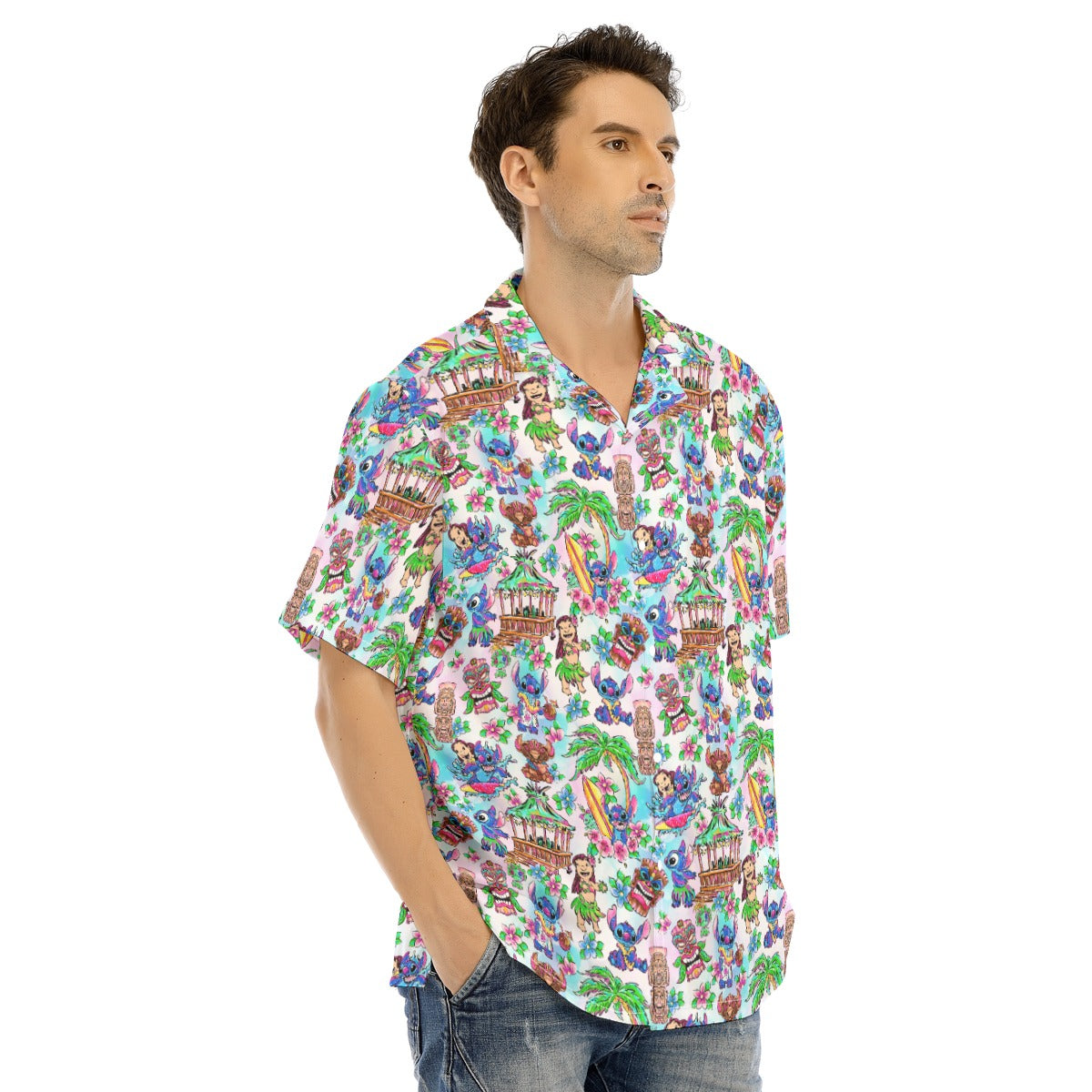 Bright Island Chaos Hand Drawn - Men's Hawaiian Button Up Shirt