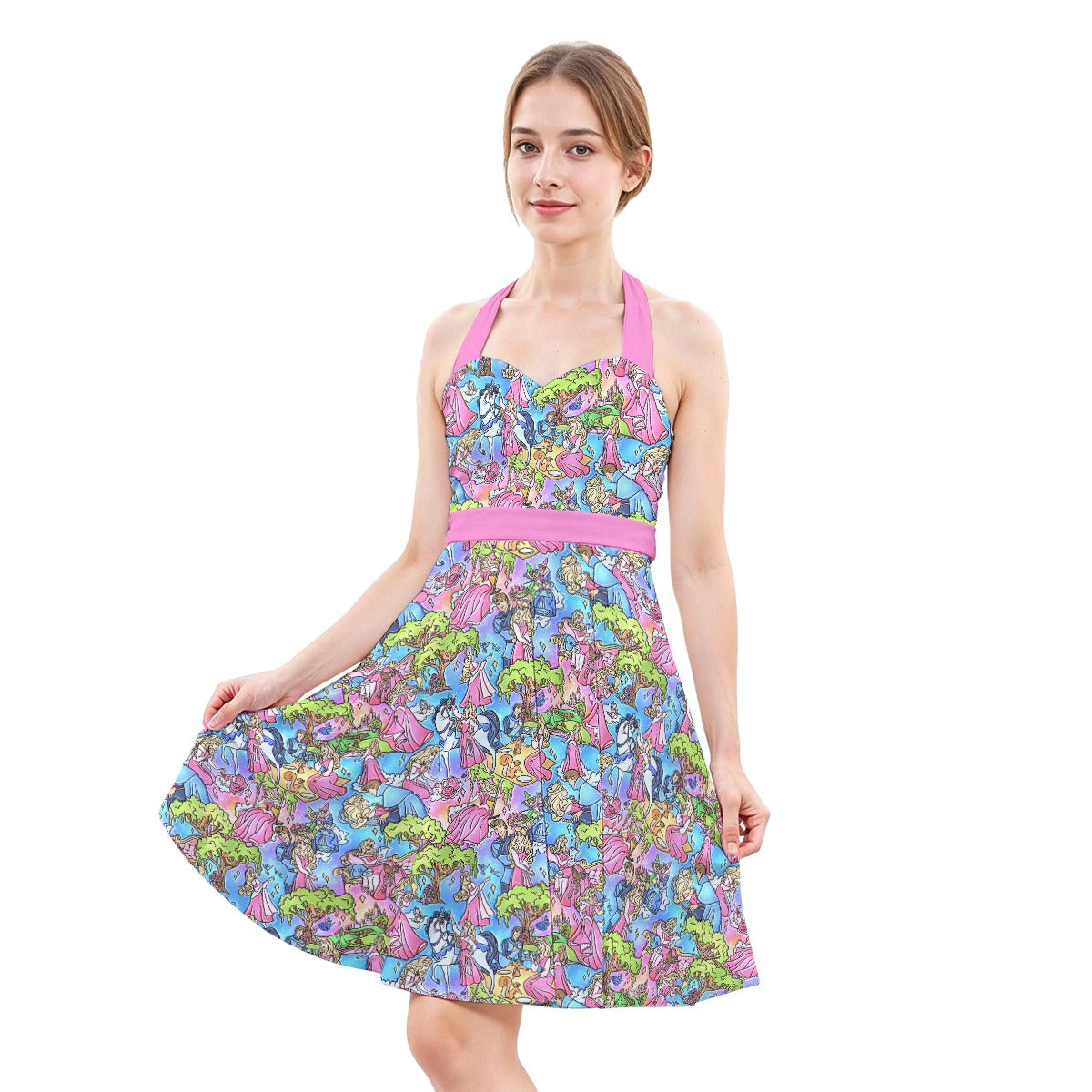 Dreaming Princess Storybook Scenes - Women's Halter Vintage Pocket Dress