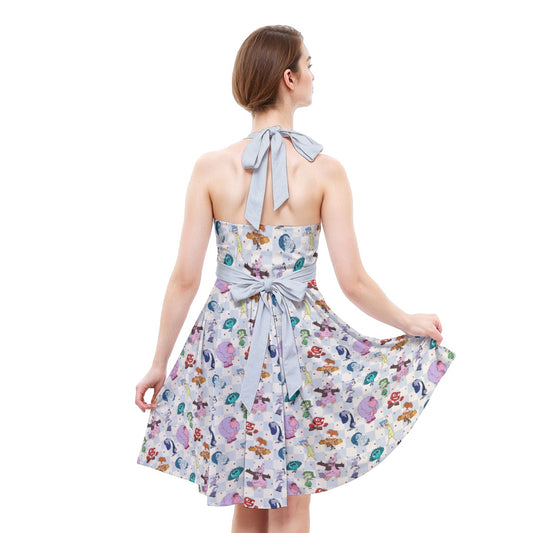 Blue Check Emotional Spectrum - Women's Halter Vintage Pocket Dress