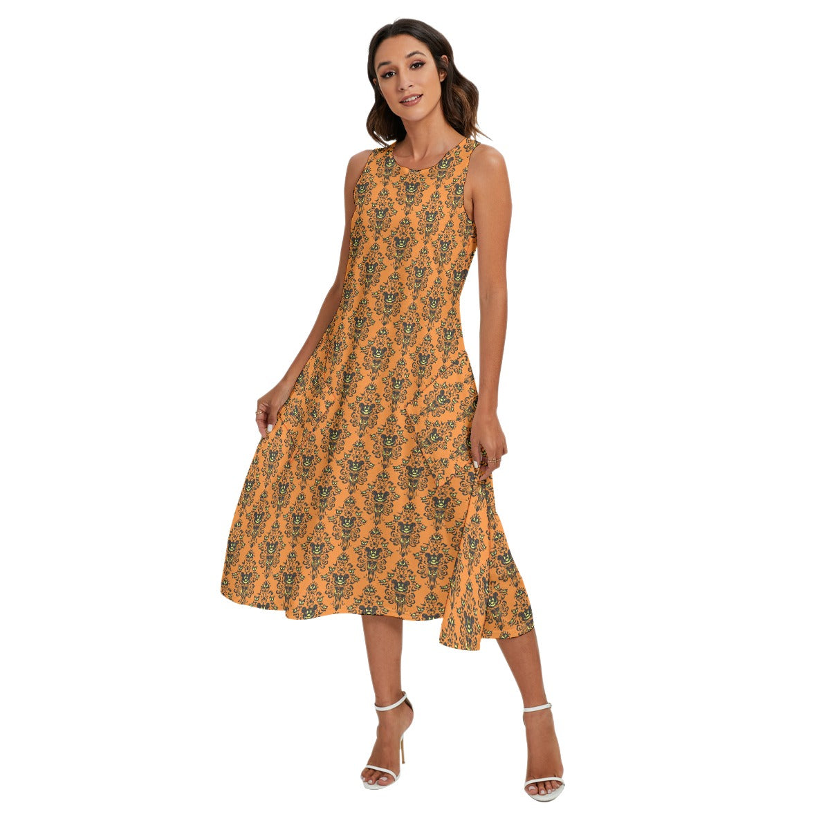 Haunted Halloween Mansion Wallpaper - Women’s Diagonal Pocket Midi Dress