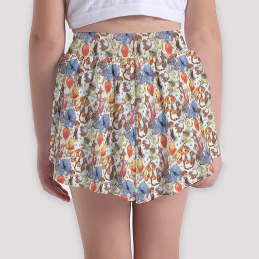 Woodland Friends Sketchched - Girls’ Flowy Pocket Shorts