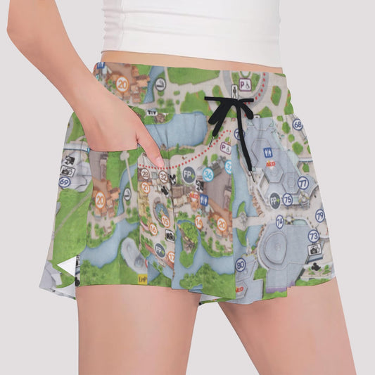 Vibrant Fantasy Park Map - Girls’ Flowy Pocket Shorts