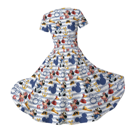 Captain and First Mate at Sea - Women's V-Neck Ruched Midi Dress