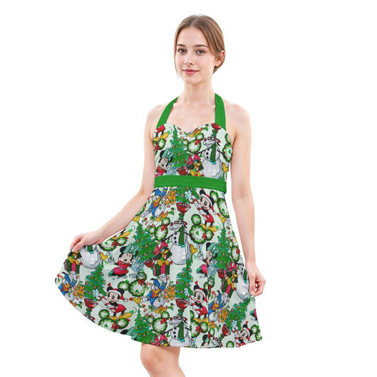 Mouse Friends Christmas Decorationsions - Women's Halter Vintage Pocket Dress