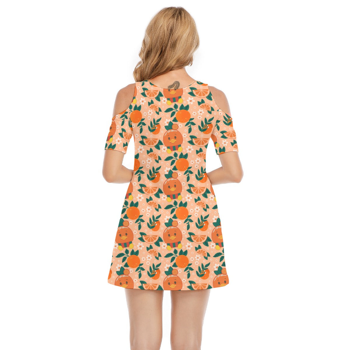 Juicy Citrus Friend - Women's Cold Shoulder Cotton Dress