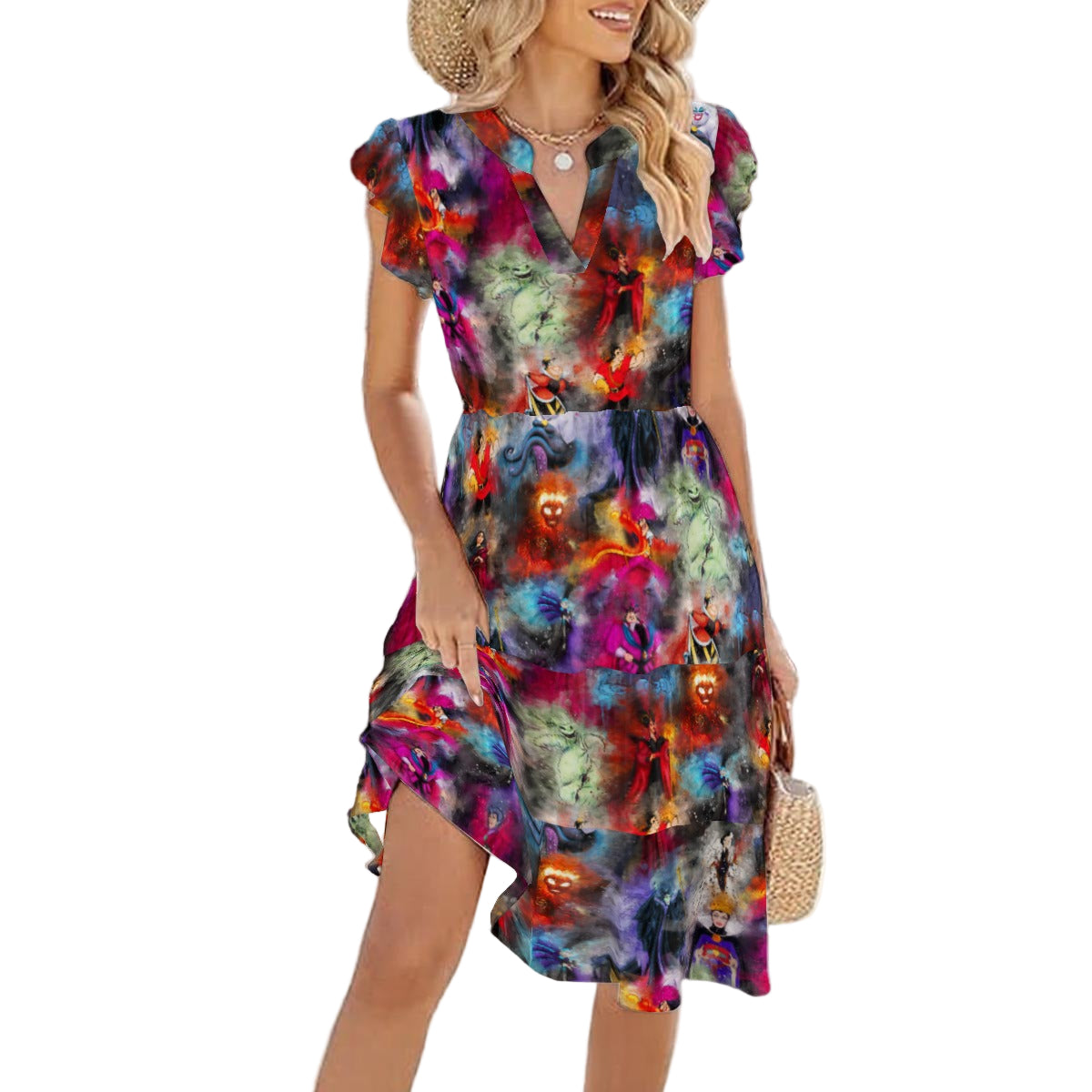 Watercolor Wicked Villains - Women's Tiered Pocket Midi Dress